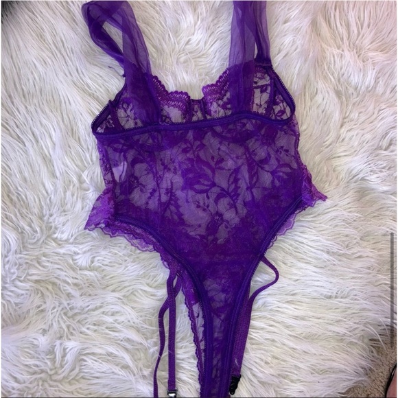Vintage 80s High Cut Purple Lace Pinup Body Suit Teddy - Picture 9 of 9